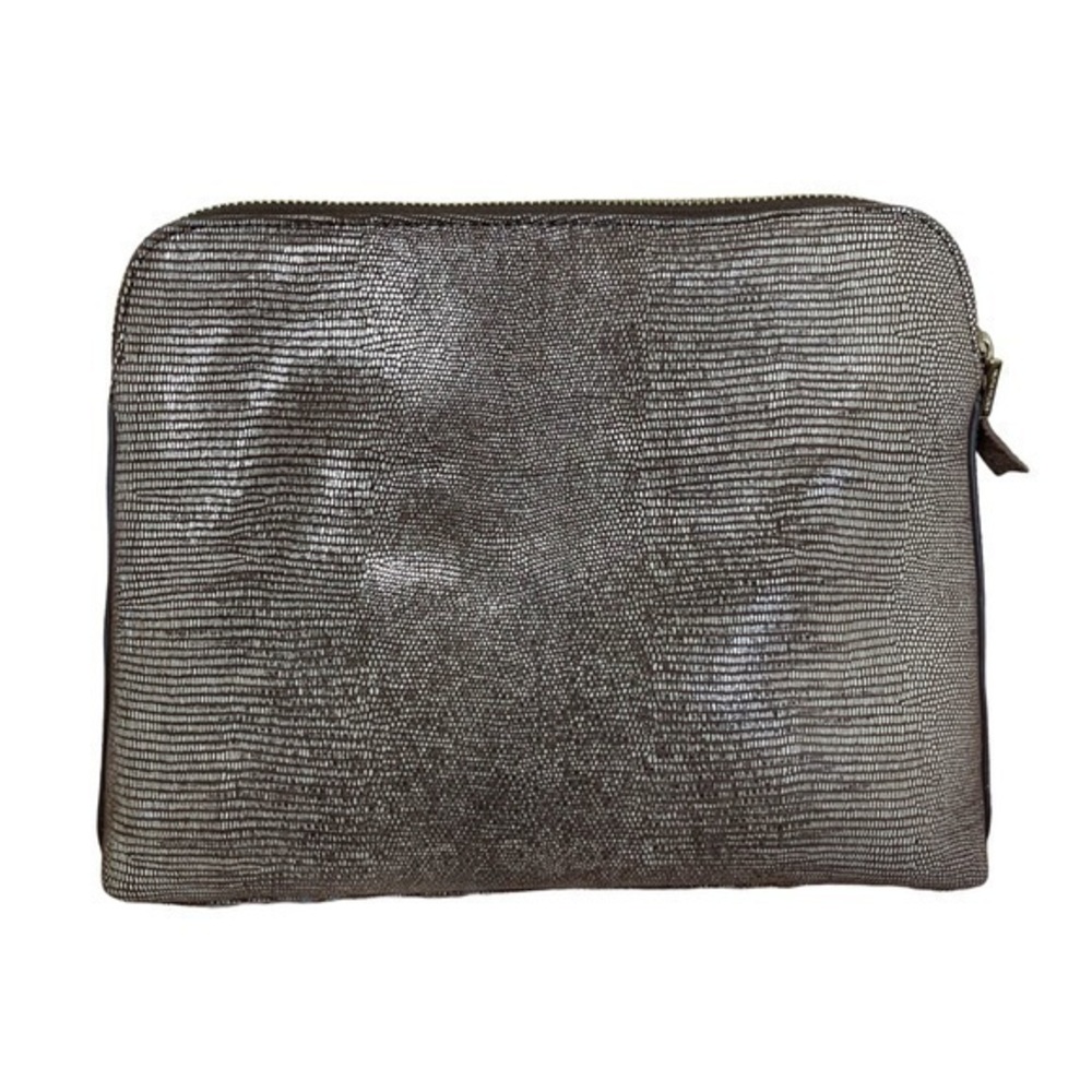 INDIA HICKS Leather Clutch Animal Print Soft Brown